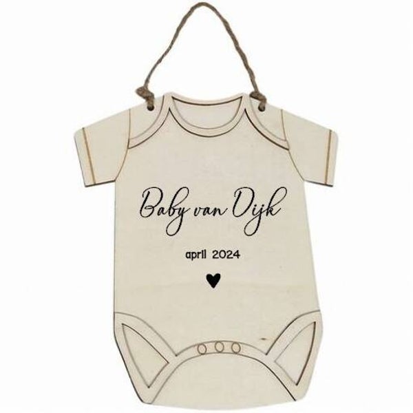 Zwangerschapsaankondiging houten Baby romper met familie naam