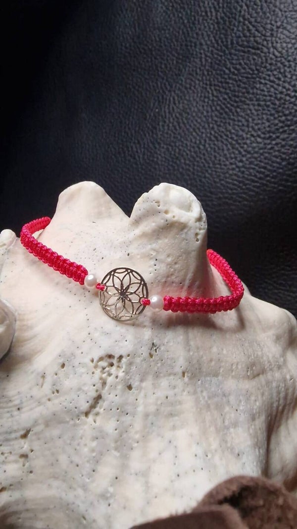 Bracelet Ligne Cristalline Fleur de vie Rose Fuchsia