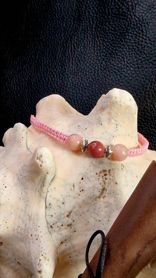 Bracelet Ligne Cristalline Rhodonite et Opale rose
