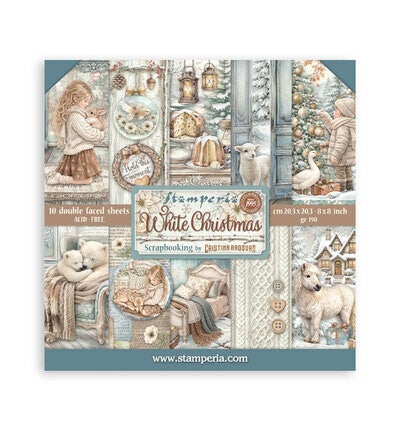 SBBS146 - Stamperia scrapbookingblok klein 20,3x20,3 cm – White Christmas