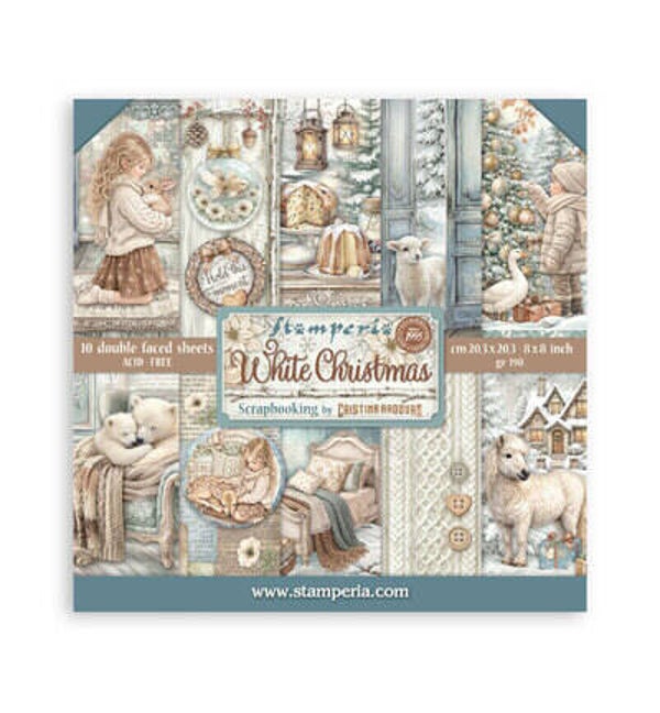 SBBS146 - Stamperia scrapbookingblok klein 20,3x20,3 cm – White Christmas