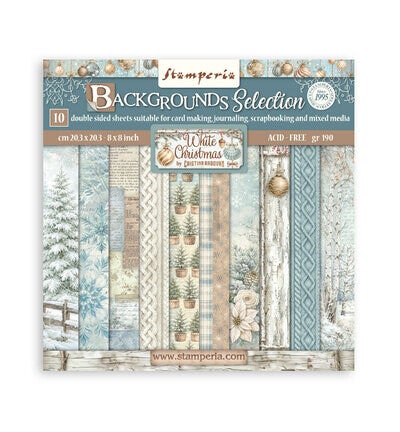 SBBS147 - Stamperia scrapbookingblok achtergronden 20,3x20,3 cm – White Christmas