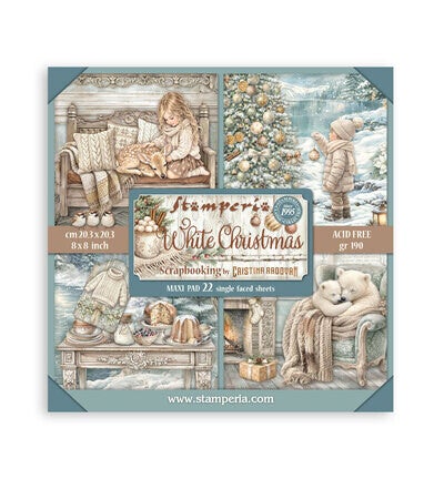 SBBSXB27 - Stamperia papierblok enkelzijdig 20,3x20,3 cm – White Christmas