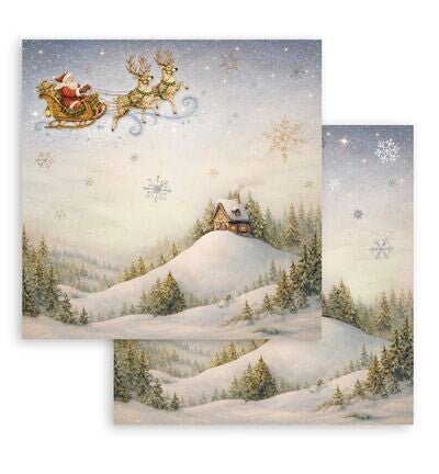 SBB1164 - Stamperia dubbelzijdig scrapbookingvel – Silent Night kerstman met slee