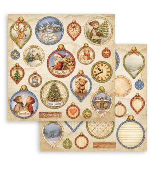SBB1167 - Stamperia dubbelzijdig scrapbookingvel – Silent Night kerstballen