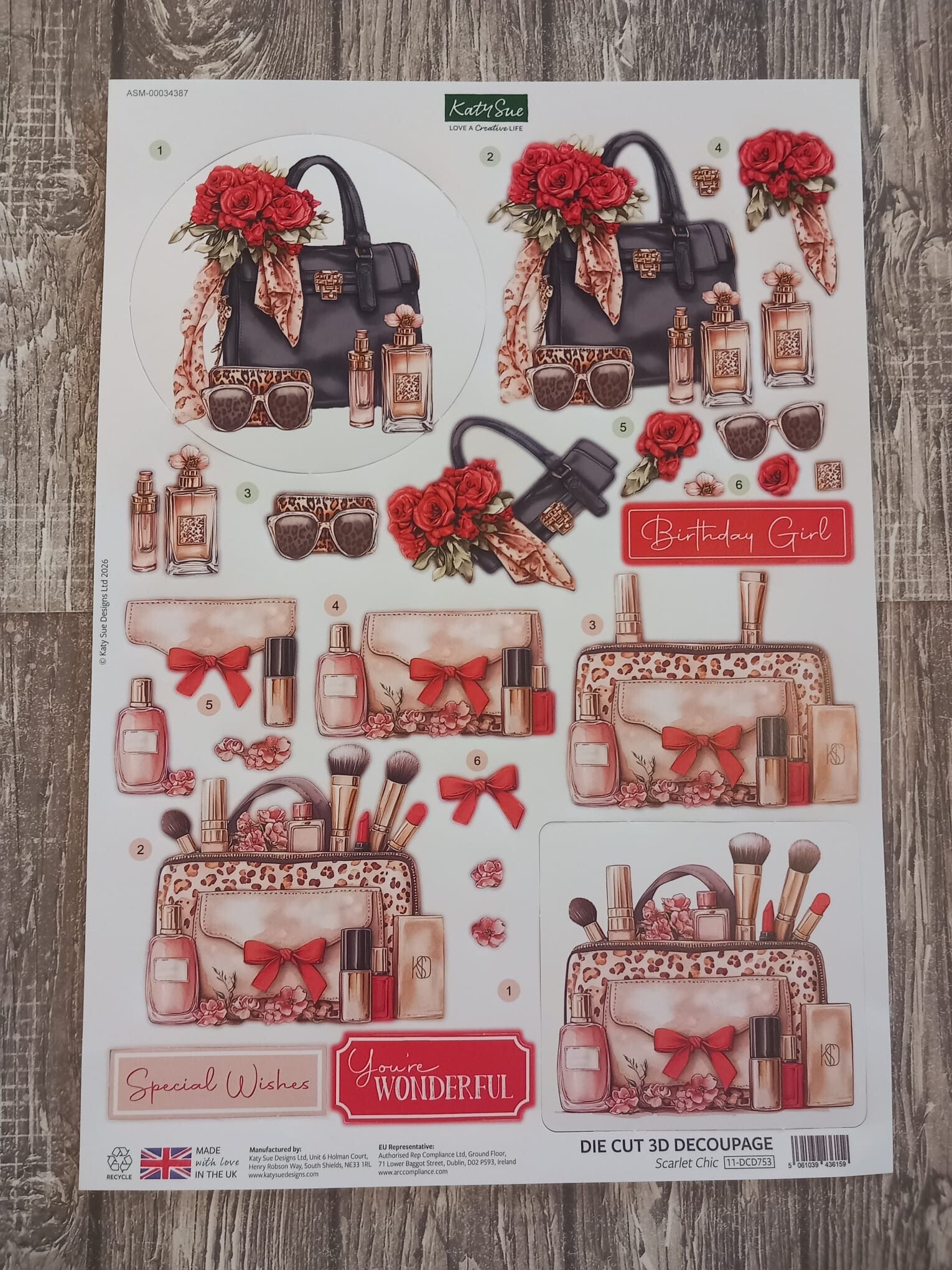 11-DCD753 - Katy Sue Designs - 3D die-cut decoupage - Scarlet Chic
