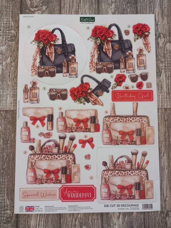 11-DCD753 - Katy Sue Designs - 3D die-cut decoupage - Scarlet Chic