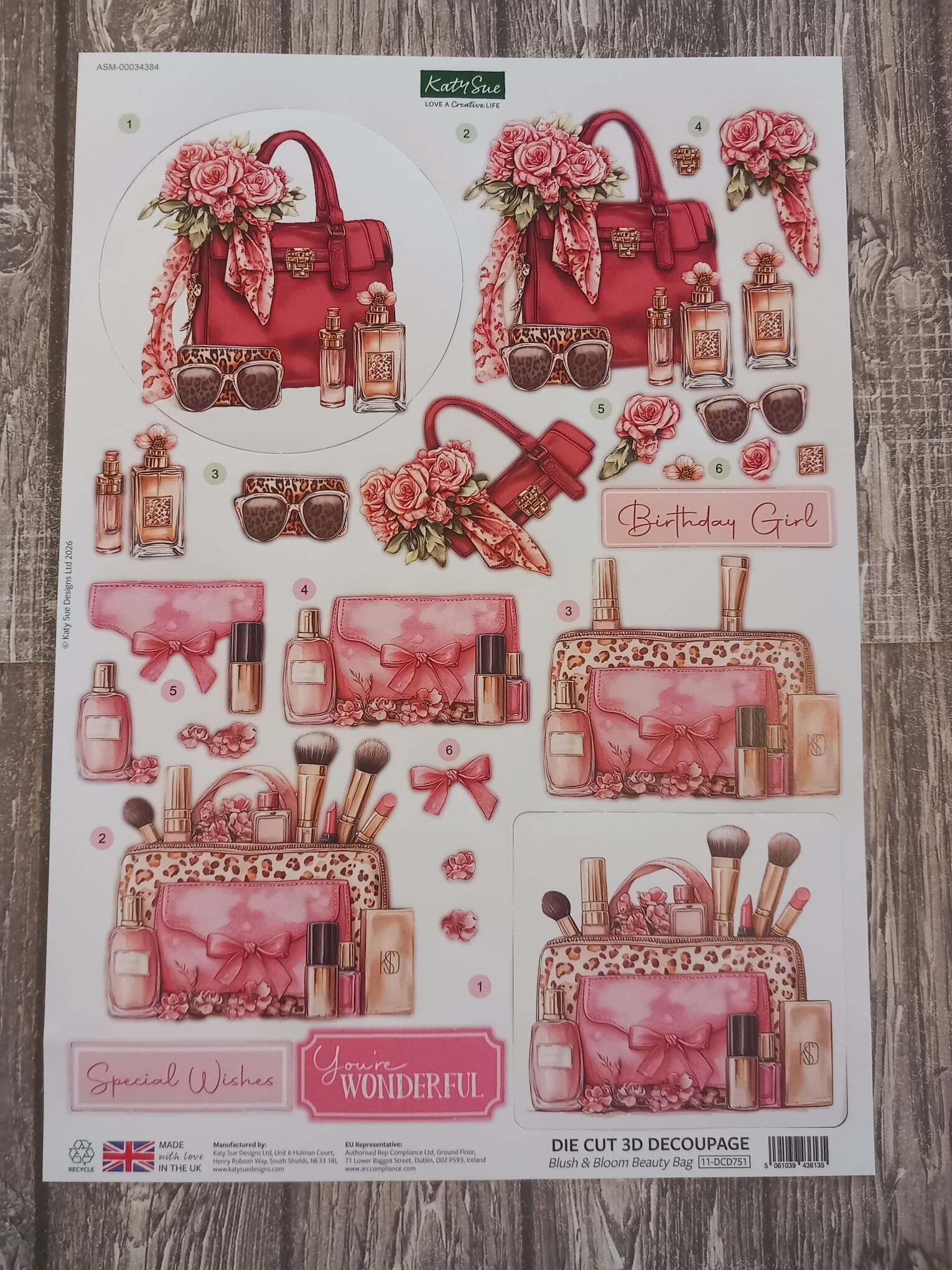 11-DCD751 - Katy Sue Designs - 3D die-cut decoupage - Blush & Bloom Beauty Bag