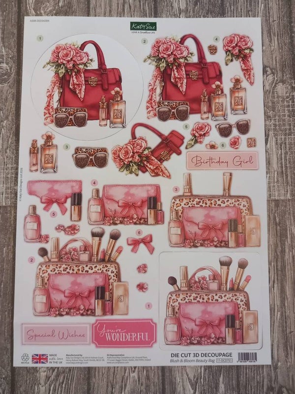11-DCD751 - Katy Sue Designs - 3D die-cut decoupage - Blush & Bloom Beauty Bag