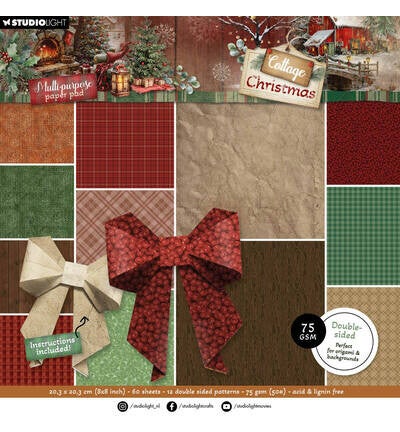 SL-CC-DPP486 - StudioLight Multifunctioneel Papierblok – Origami and Backgrounds Cottage Christmas nr. 486