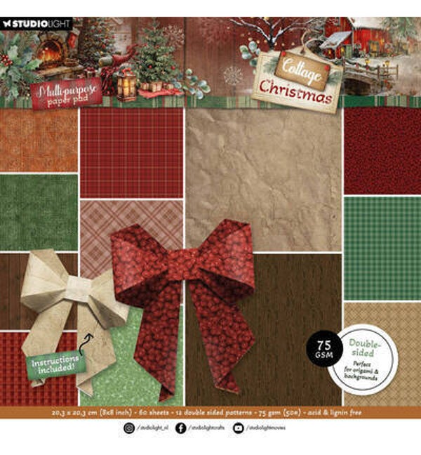 SL-CC-DPP486 - StudioLight Multifunctioneel Papierblok – Origami and Backgrounds Cottage Christmas nr. 486