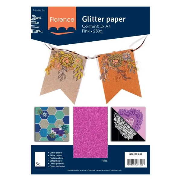 800207-008 - Florence • Glitterpapier 250g A4 Roze 5x