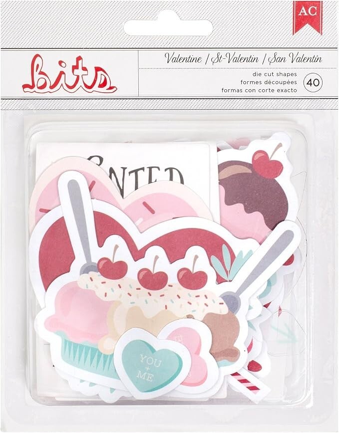 American Crafts Valentine's Embellishments Ephemera 40 Piece