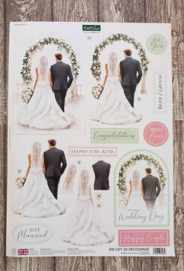 11-DCD754 - Katy Sue Designs - 3D die-cut decoupage - Bride & Groom