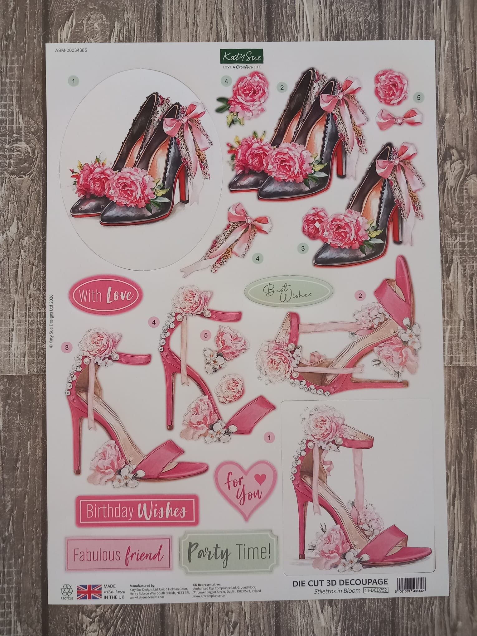 11-DCD752 - Katy Sue Designs -3D die-cut decoupage - Stilettos in Bloom