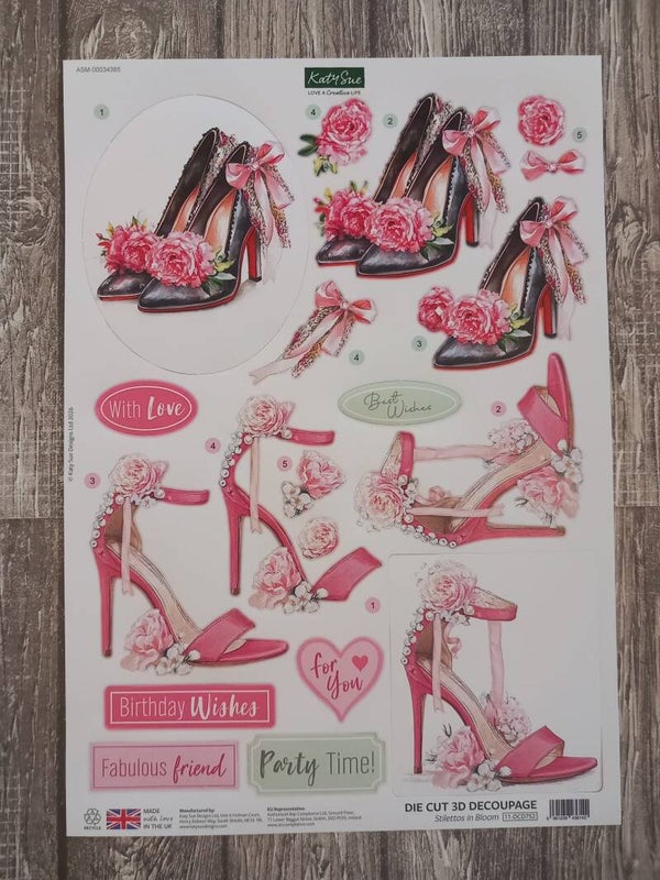 11-DCD752 - Katy Sue Designs -3D die-cut decoupage - Stilettos in Bloom