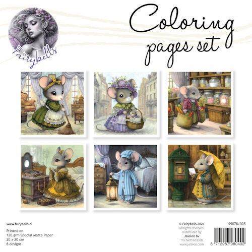 99078/005 - Fairybells Coloring Pages kleurplaten Set 5 (20x20 cm) met ingekleurd voorblad