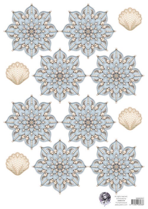 99083/021 - Fairybells combi knipvel voor pop-up en decoupage - schelpenbloemen blauw A
