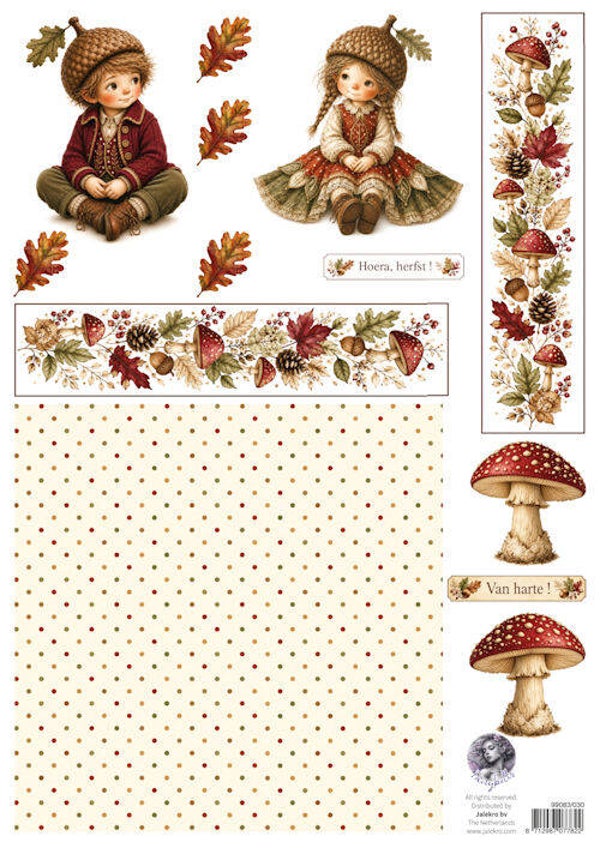 99083/030 - Fairybells combi knipvel voor pop-up en decoupage - herfst groen-oranje