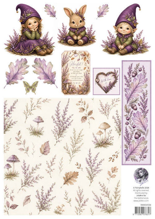 99083/036 - Fairybells combi knipvel voor pop-up en decoupage - heide combi