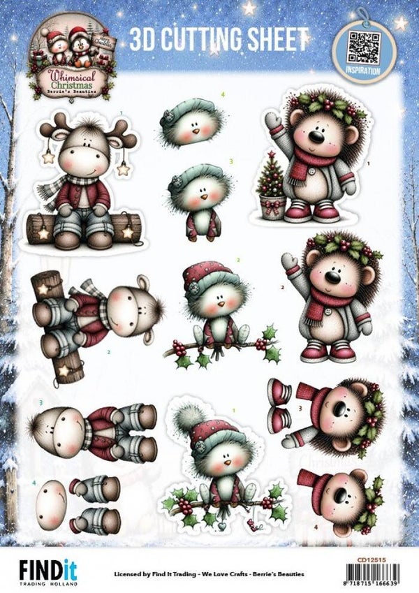 CD12515 - 3D Cutting Sheet - Berries Beauties - Whimsical Christmas - Furry Friends