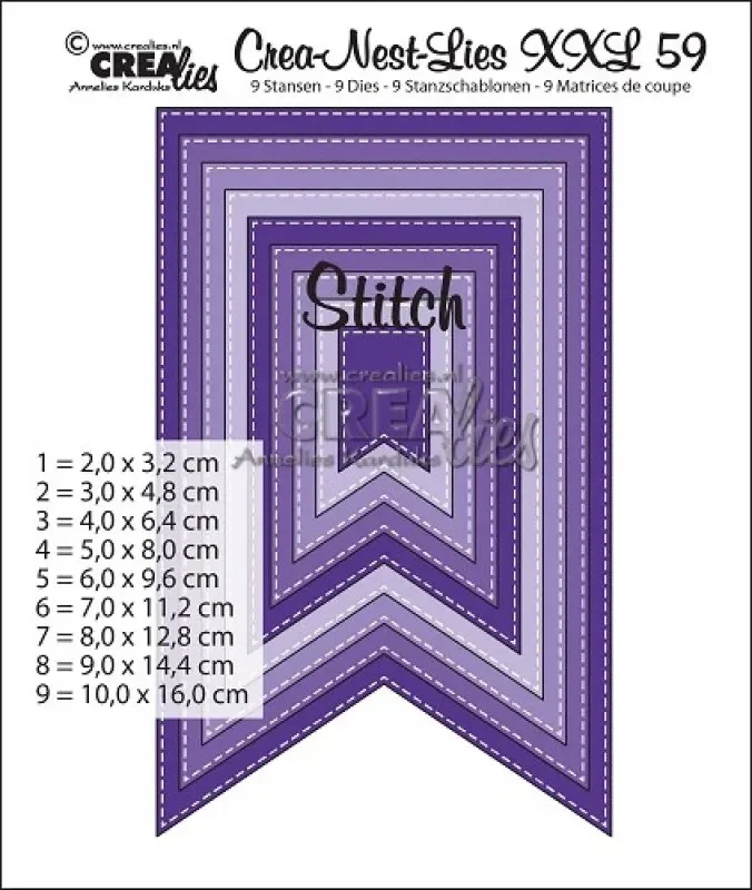 Crealies Crea-nest-dies XXL no. 59 dies - Fishtail with Stitchline (9 dies)