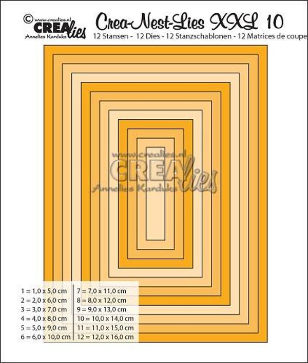 Crealies - Crea-Nest-Lies XXL stansen no. 10, Gladde rechthoeken, hele cm