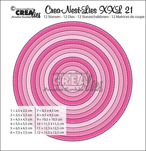 Crealies - Crea-Nest-Lies XXL stansen no. 21, Cirkels met stiksteeklijn