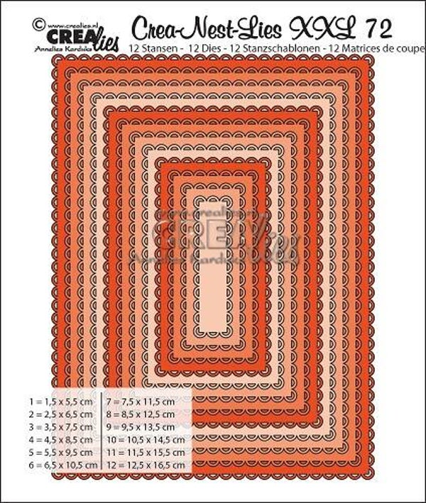 crealies - Crea-Nest-Lies XXL stansen no. 72, Rechthoeken met open schulprand