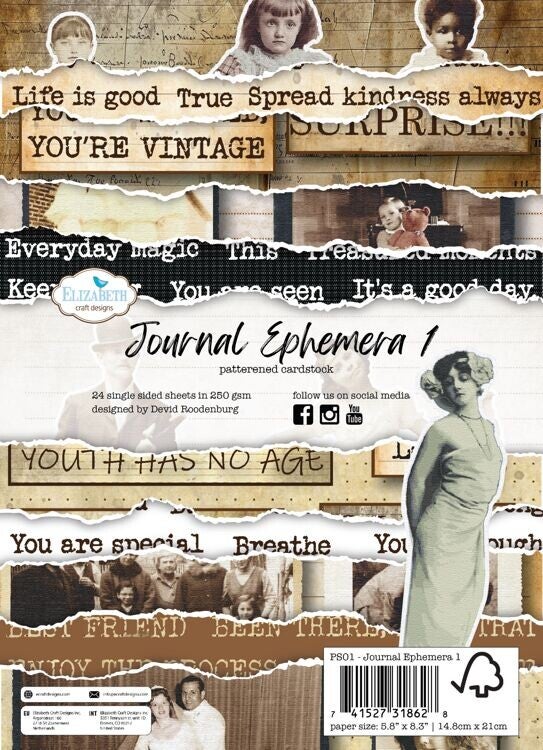 ECD-PS01 - Elizabeth Craft Designs - Art Journal Specials by Devid - Hello You! - Patterned Cardstock Paper - Journal Ephemera 1