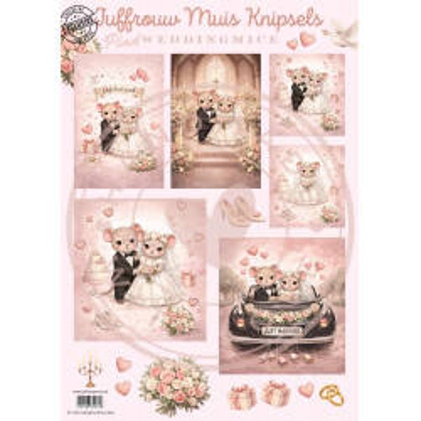 Juffrouw Muis A4 Knipsel - Weddingmice - Pink - Exclusive
