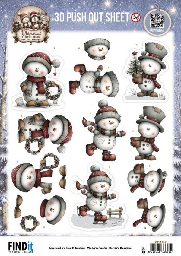 SB11160 - 3D Pushout Sheet - Berries Beauties - Whimsical Christmas - Snowmen