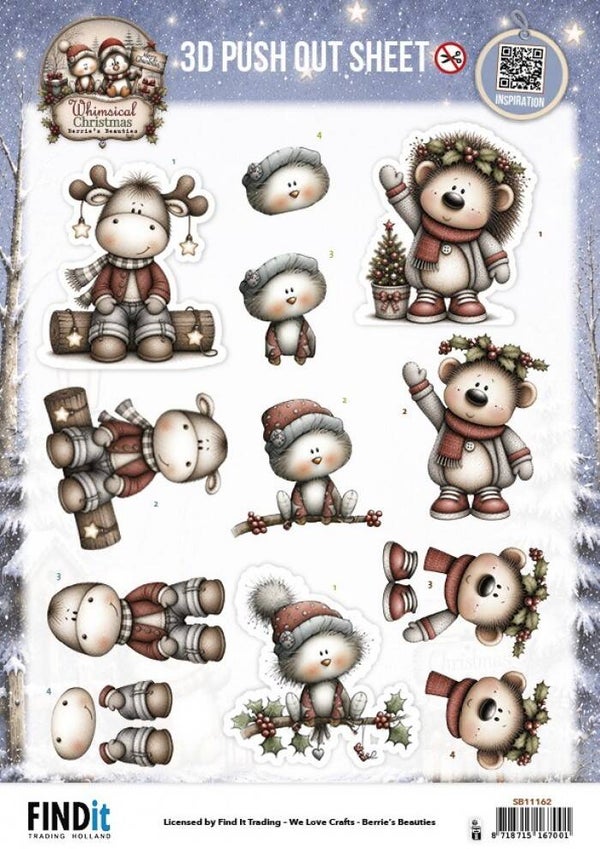 SB11162 - 3D Pushout Sheet - Berries Beauties - Whimsical Christmas - Furry Friends