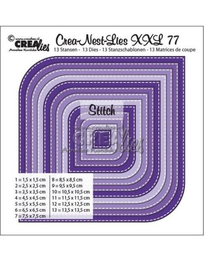 Crealies Crea-nest-dies XXL no. 77 dies - Square with 2 rounded corners with stitchlines (13 dies)