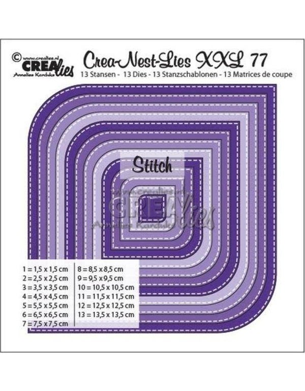 Crealies Crea-nest-dies XXL no. 77 dies - Square with 2 rounded corners with stitchlines (13 dies)