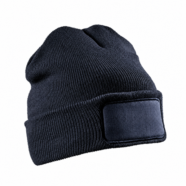 Personalisierbare Strickmütze mit Patch – Navy | Unisex
