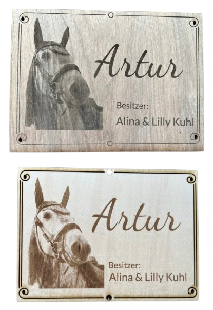 Pferde-Boxenschild mit  Foto & Wunschgravur