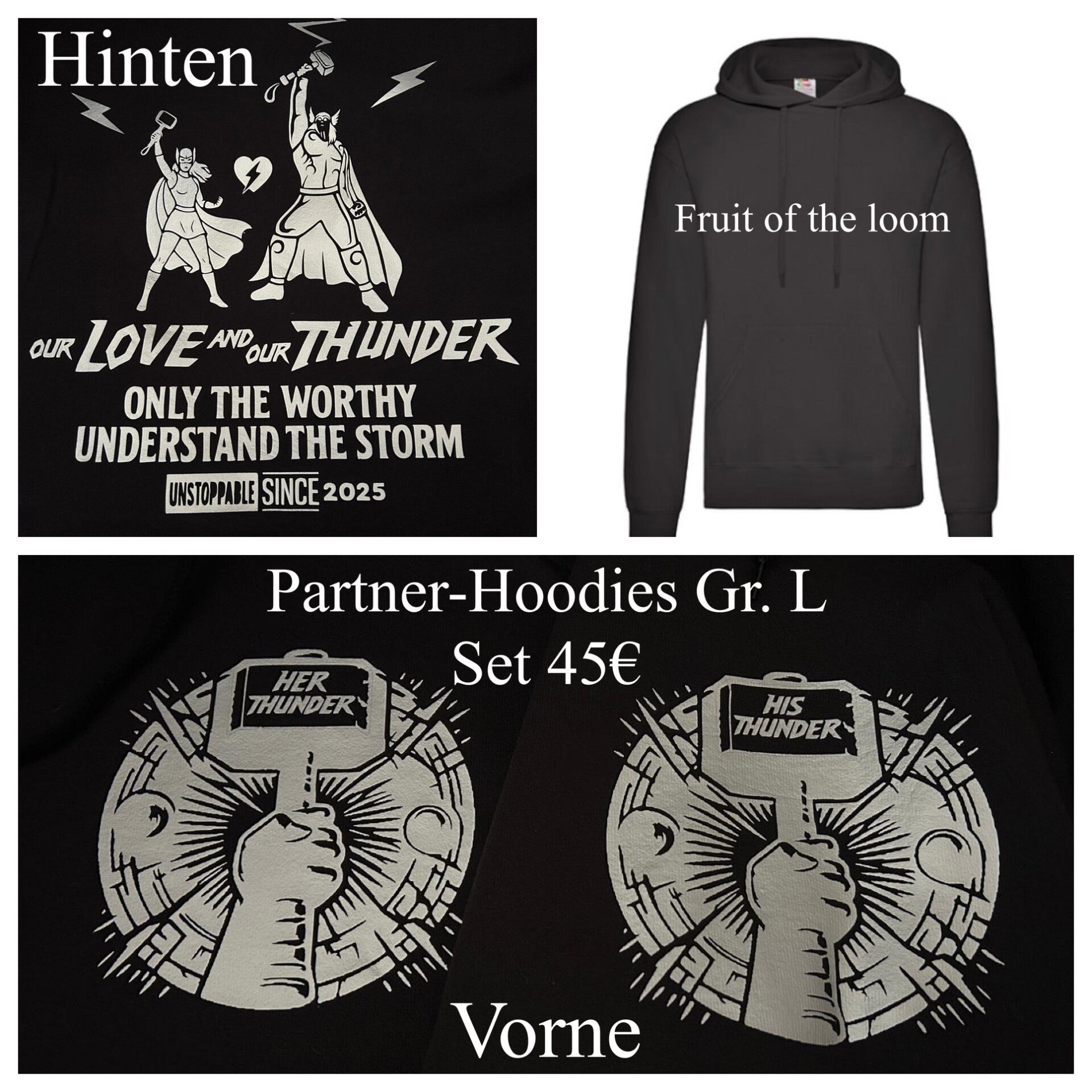 Partner-Hoodie-Set "His Thunder & Her Thunder" - Gr. L