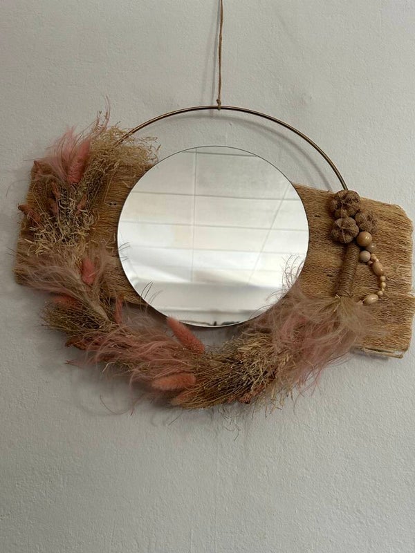 Handgemachter Wandspiegel mit Trockenblumen - ca. 35cm | Einzelstück