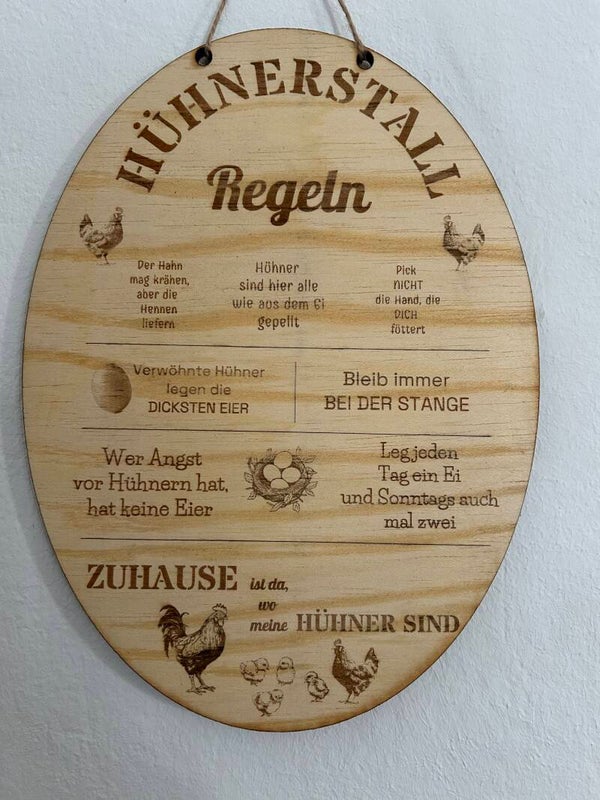 Handgemachtes Hühnerstall-Schild aus Holz mit Gravur | Einzelstück