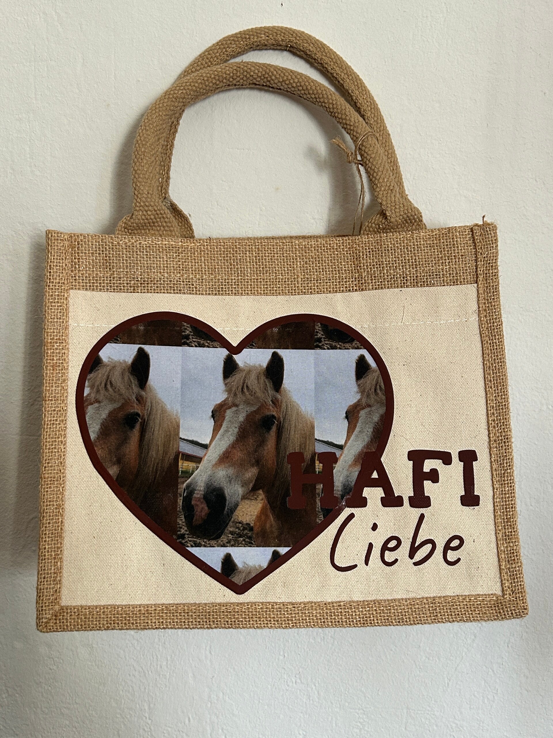 Jutetasche „Hafi-Liebe“ mit Haflinger-Motiv – Handgefertigtes Unikat