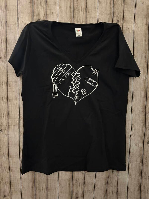 Damen T-Shirt „Unperfekt“ mit Herzmotiv – Schwarz, Gr. XL | Angebot