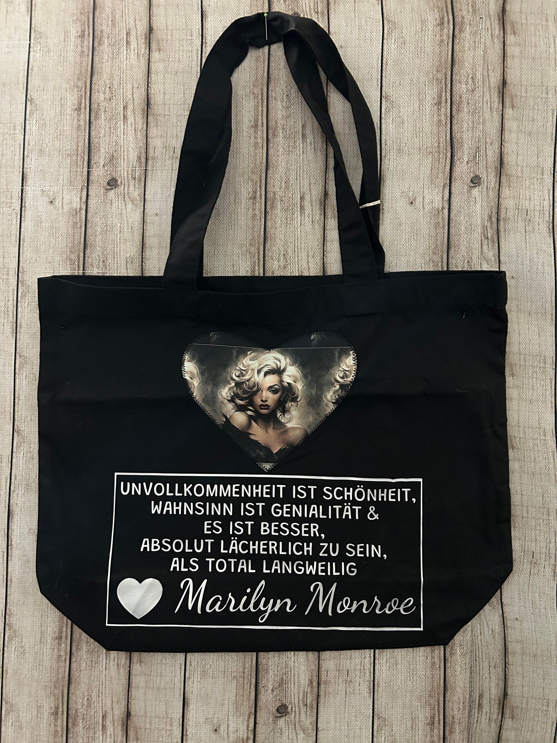 Baumwoll-Shopper „Marilyn Monroe“ mit Statement – Schwarz