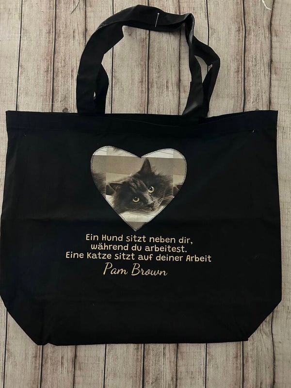 Baumwoll-Shopper „Hund & Katze“ mit Katzenspruch – Schwarz