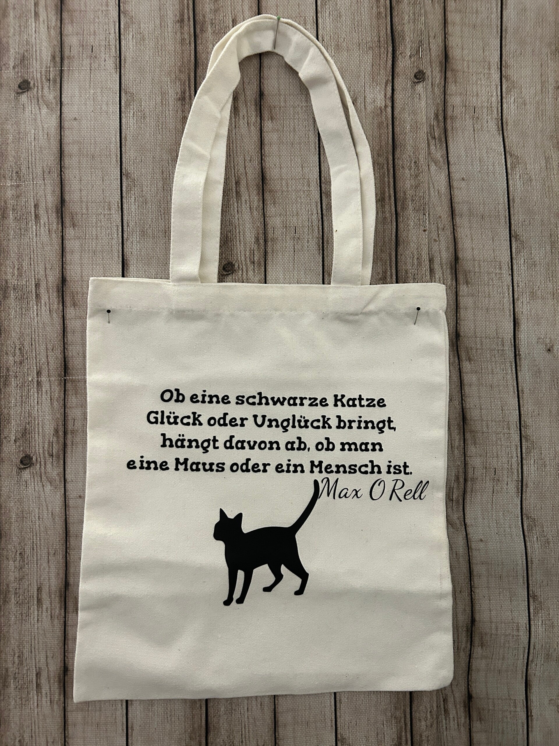 Baumwolltasche „Schwarze Katze“ mit lustigem Spruch – Weiß