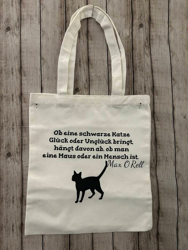 Baumwolltasche „Schwarze Katze“ mit lustigem Spruch – Weiß