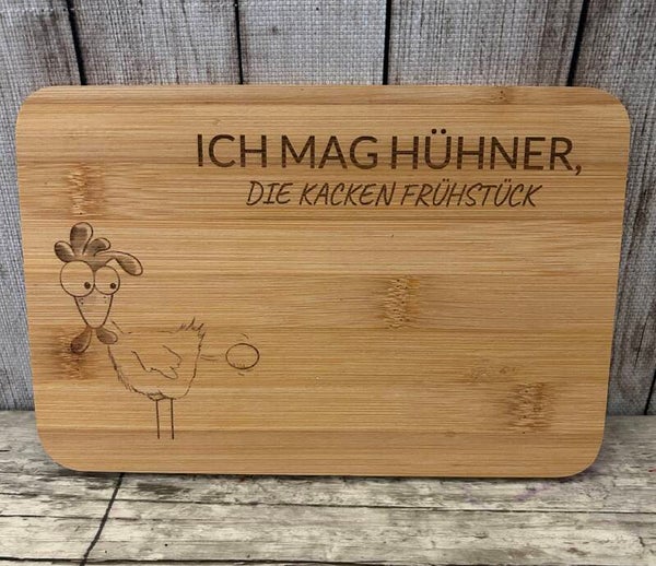 Lustiges Frühstücksbrett aus Bambus – Ich mag Hühner