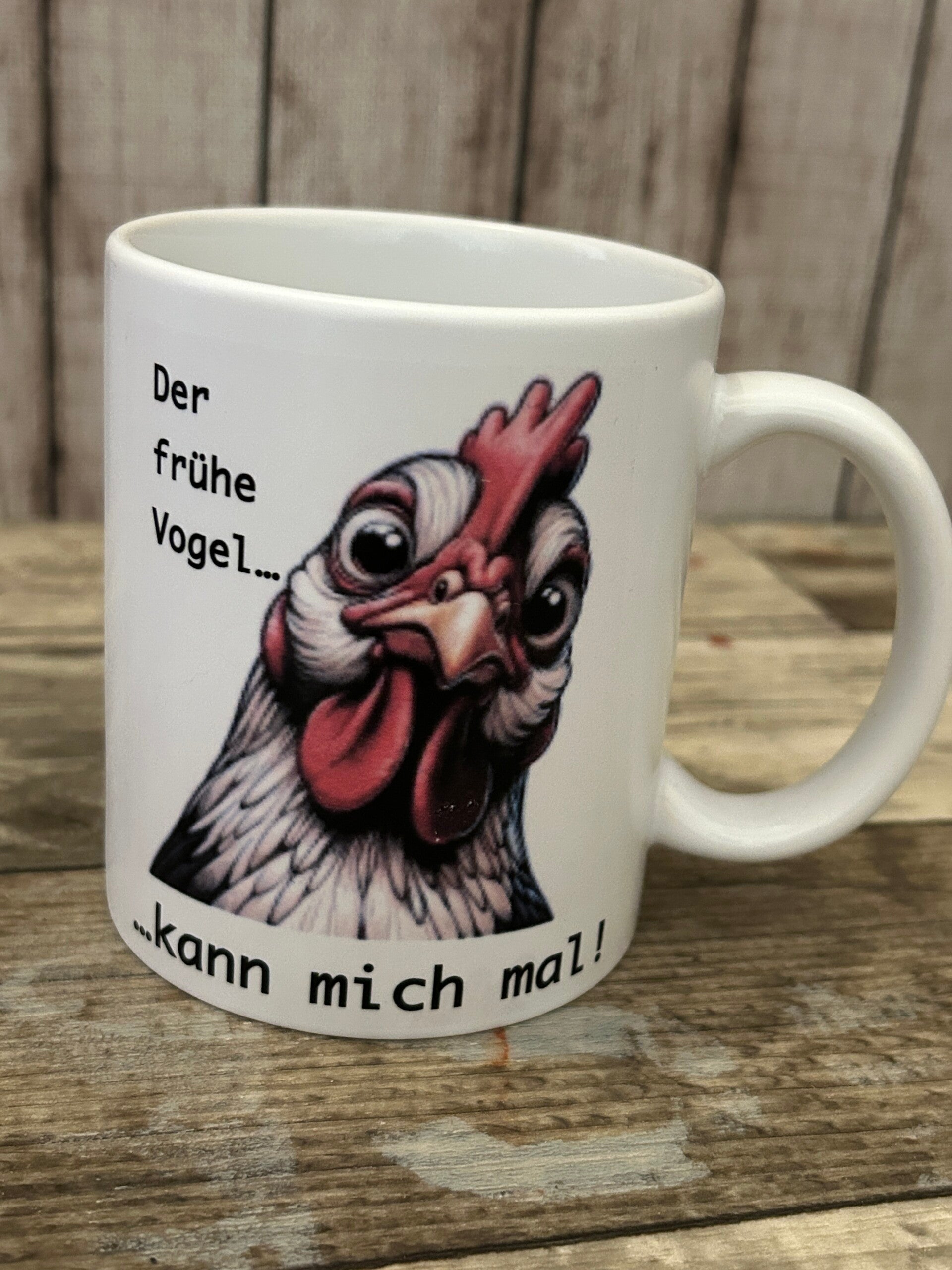 Lustige Tasse „Der frühe Vogel kann mich mal“ – Hühner-Motiv