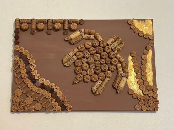 Mixed-Media-Bild „Schildkröte“ aus Kork & Blattgold – 60 × 40 cm