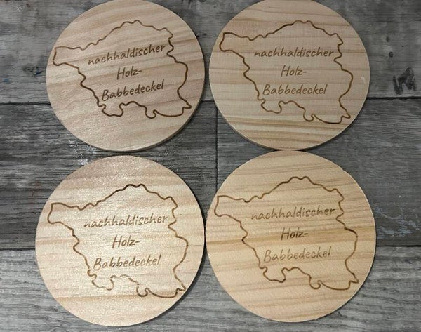 4er-Set nachhaldischer Holzbabbedeckel aus Holz | Saarland-Untersetzer